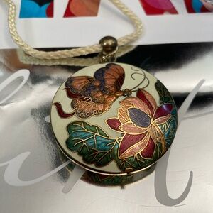 Vintage Cloisonné butterfly and flower necklace pendant